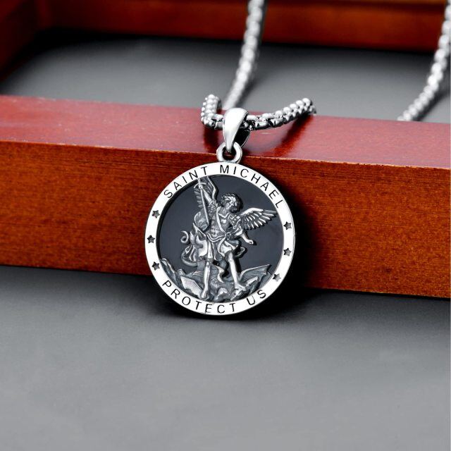 Sterling Silver Saint Michael Pendant Necklace with Engraved Word for Men-2