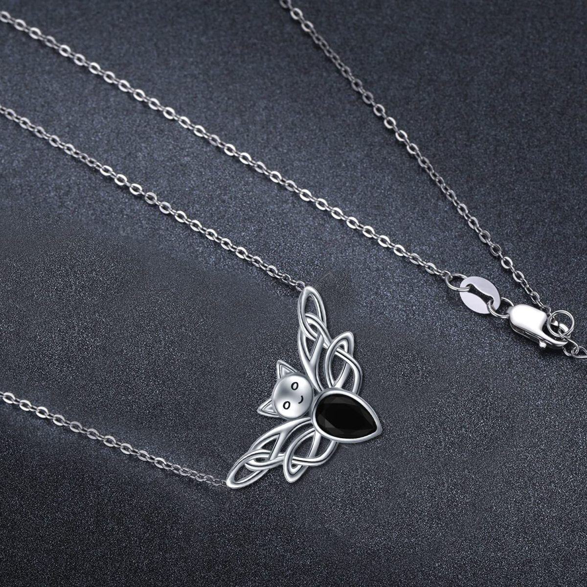 Sterling Silver Cubic Zirconia Bat Pendant Necklace-4