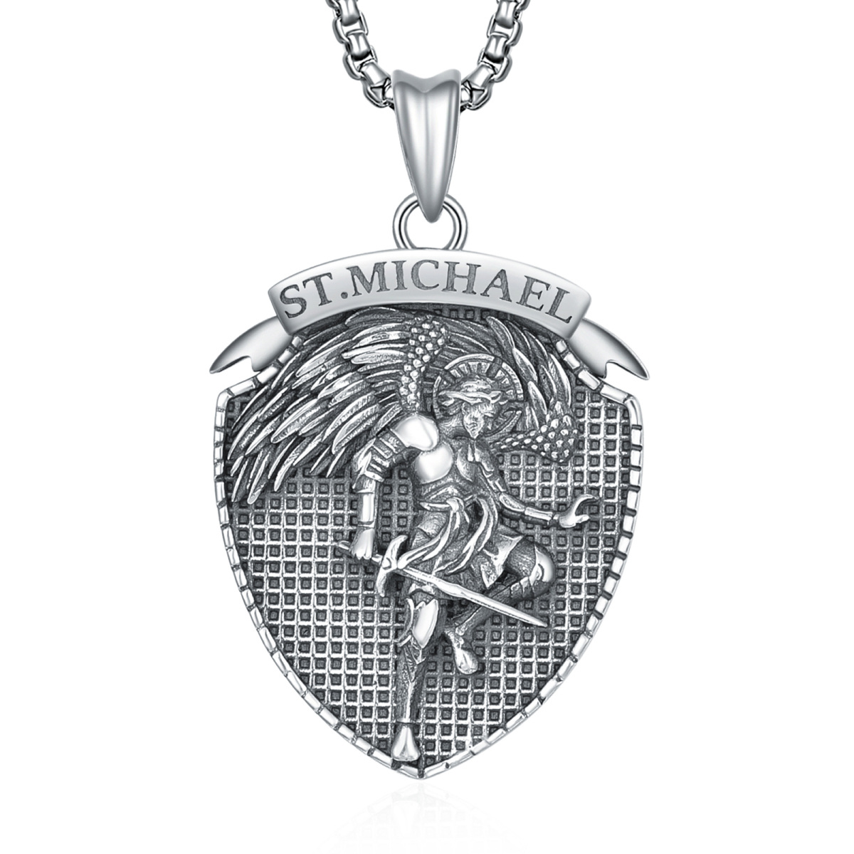 Sterling Silber Sankt Michael Anhänger Halskette für Männer-1