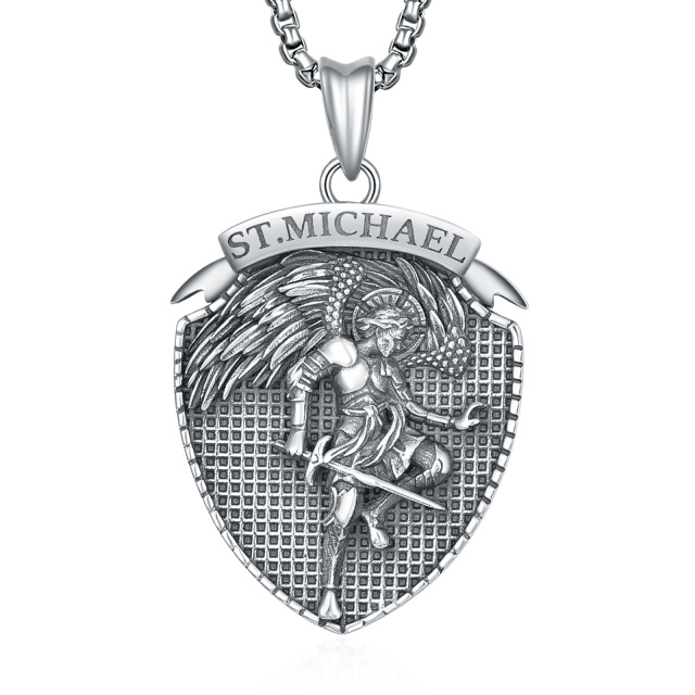 Sterling Silver Saint Michael Pendant Necklace for Men-0