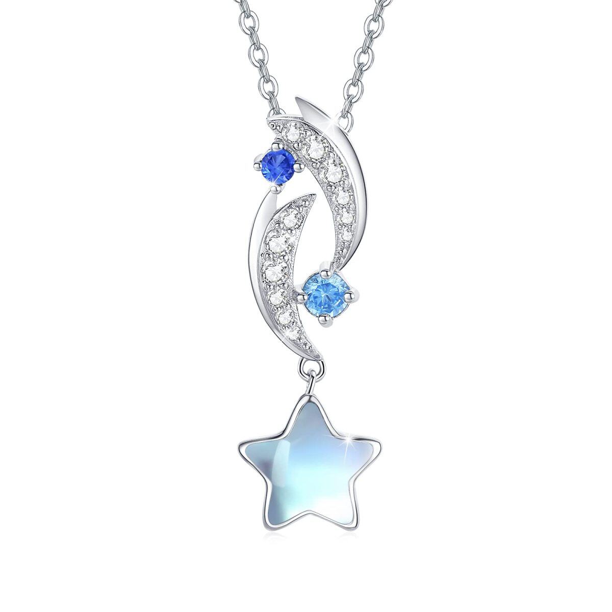 Sterling Silver Moonstone Moon Pendant Necklace-1