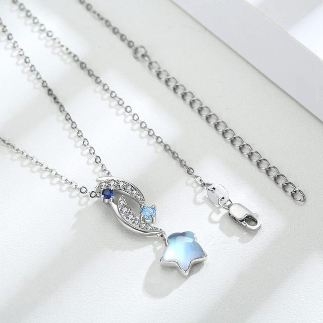 Sterling Silver Moonstone Moon Pendant Necklace-3