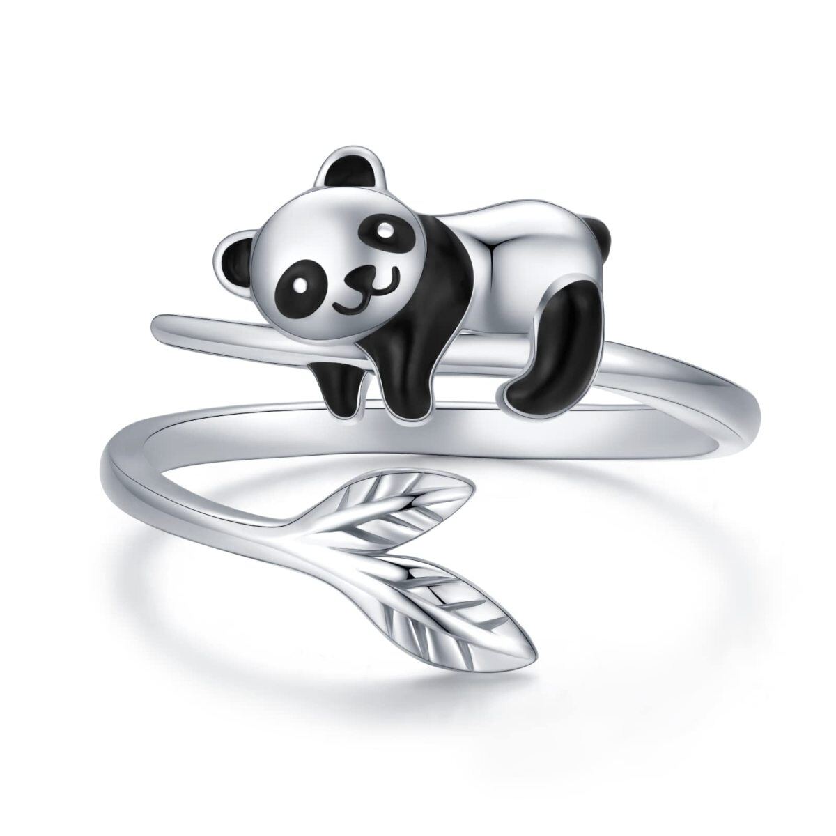 Anillo abierto con diseño de panda en plata de ley-1