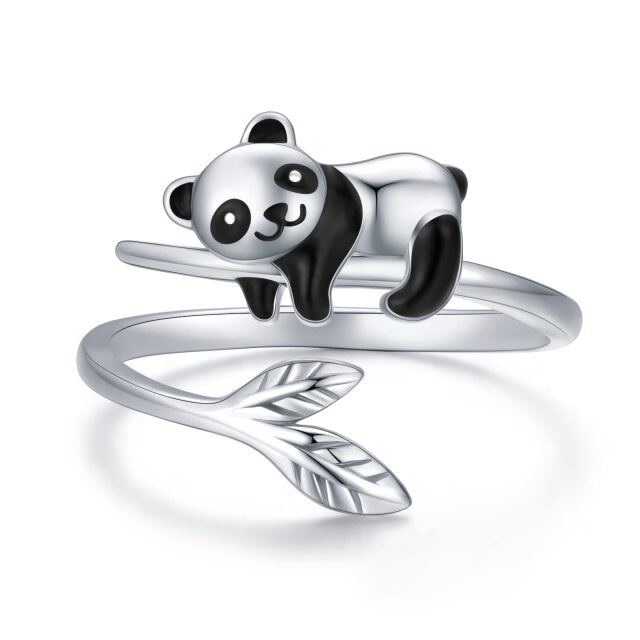 Anillo abierto con diseño de panda en plata de ley-0