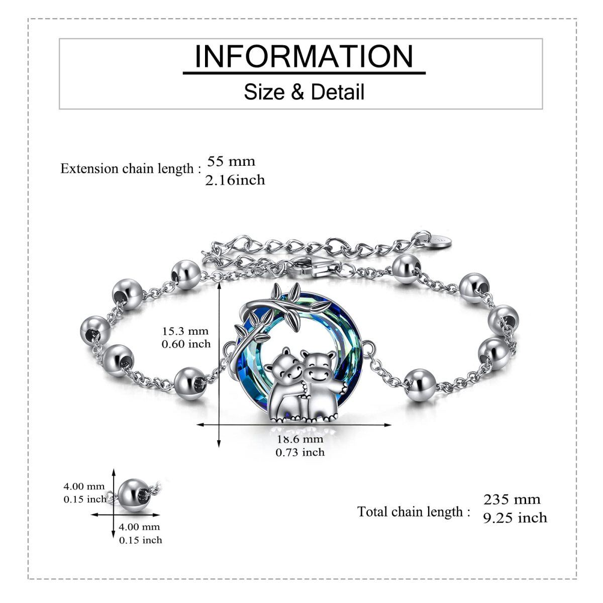 Sterling Silver Circular Shaped Crystal Hippo Pendant Bracelet-5