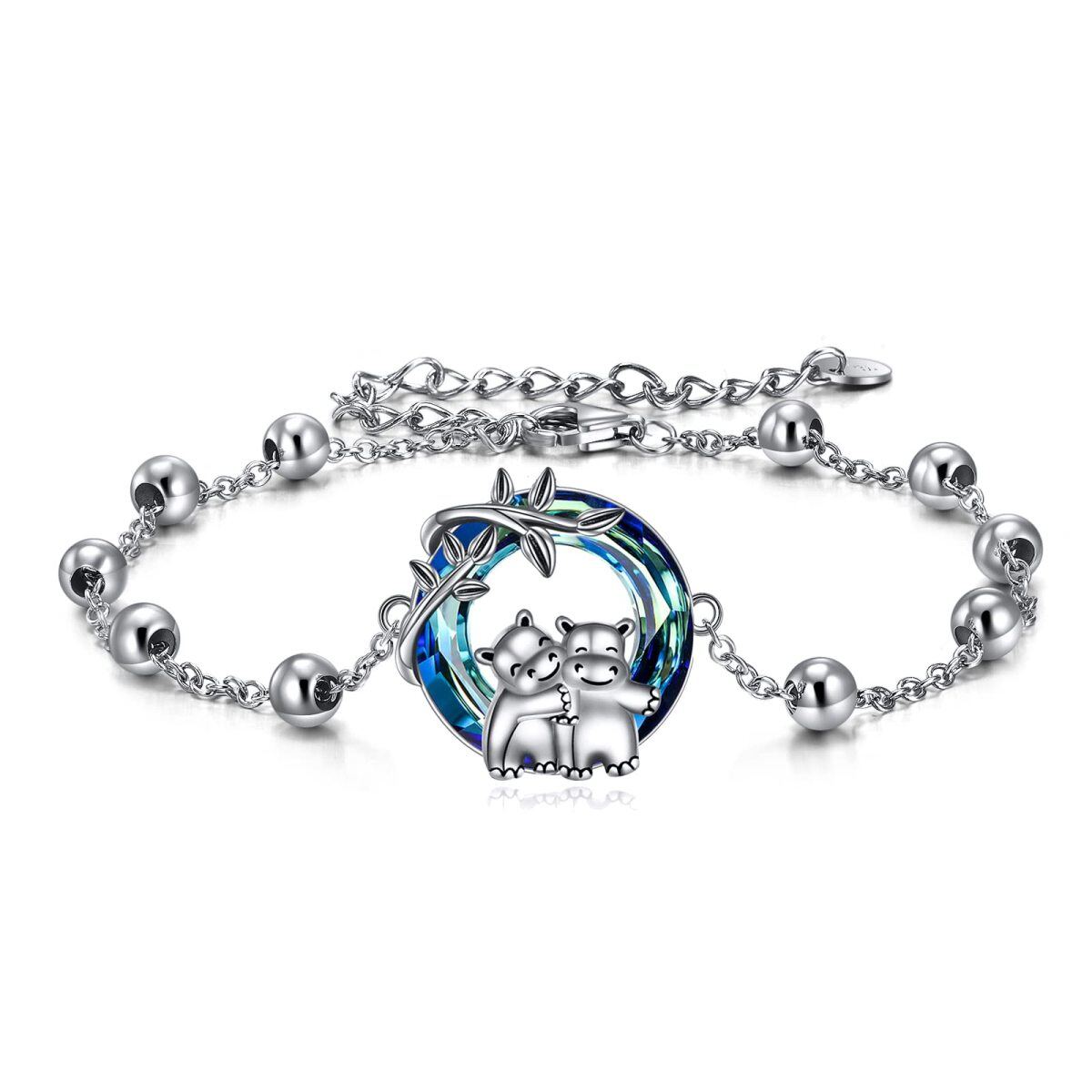 Bracelet en argent sterling avec pendentif hippopotame en cristal de forme circulaire-1