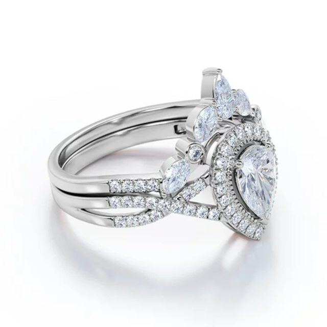 Prata esterlina Moissanite Gravação personalizada e anel de noivado de casal-3