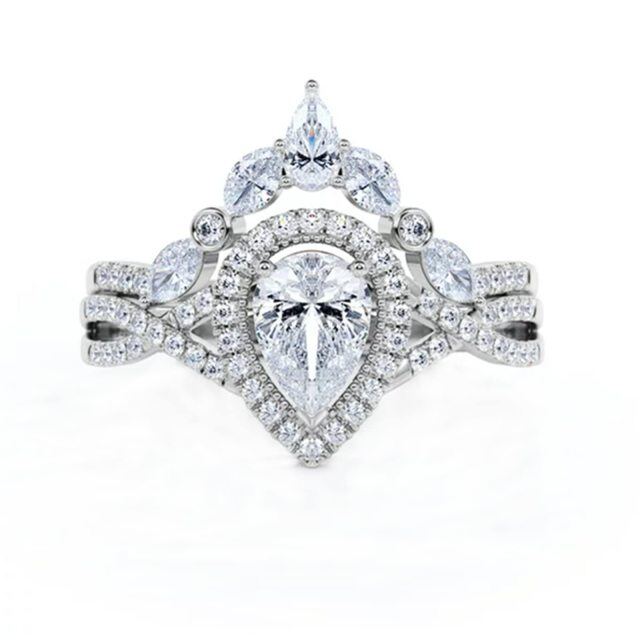 Prata esterlina Moissanite Gravação personalizada e anel de noivado de casal-0