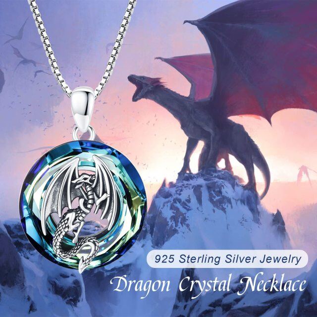 Sterling Silver Circular Shaped Dragon Crystal Pendant Necklace-5