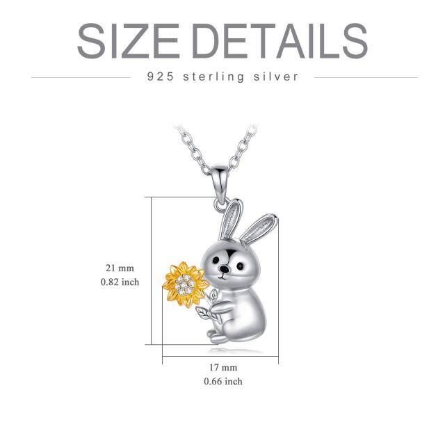 Sterling Silver Two-tone Circular Shaped Cubic Zirconia Rabbit & Sunflower Pendant Necklace-5