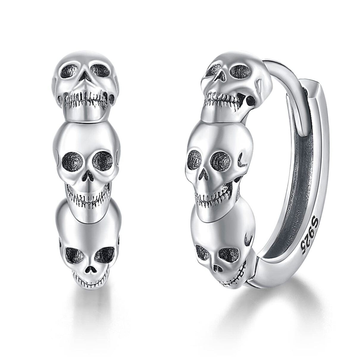 Sterling Silver Skull Hoop Earrings-1
