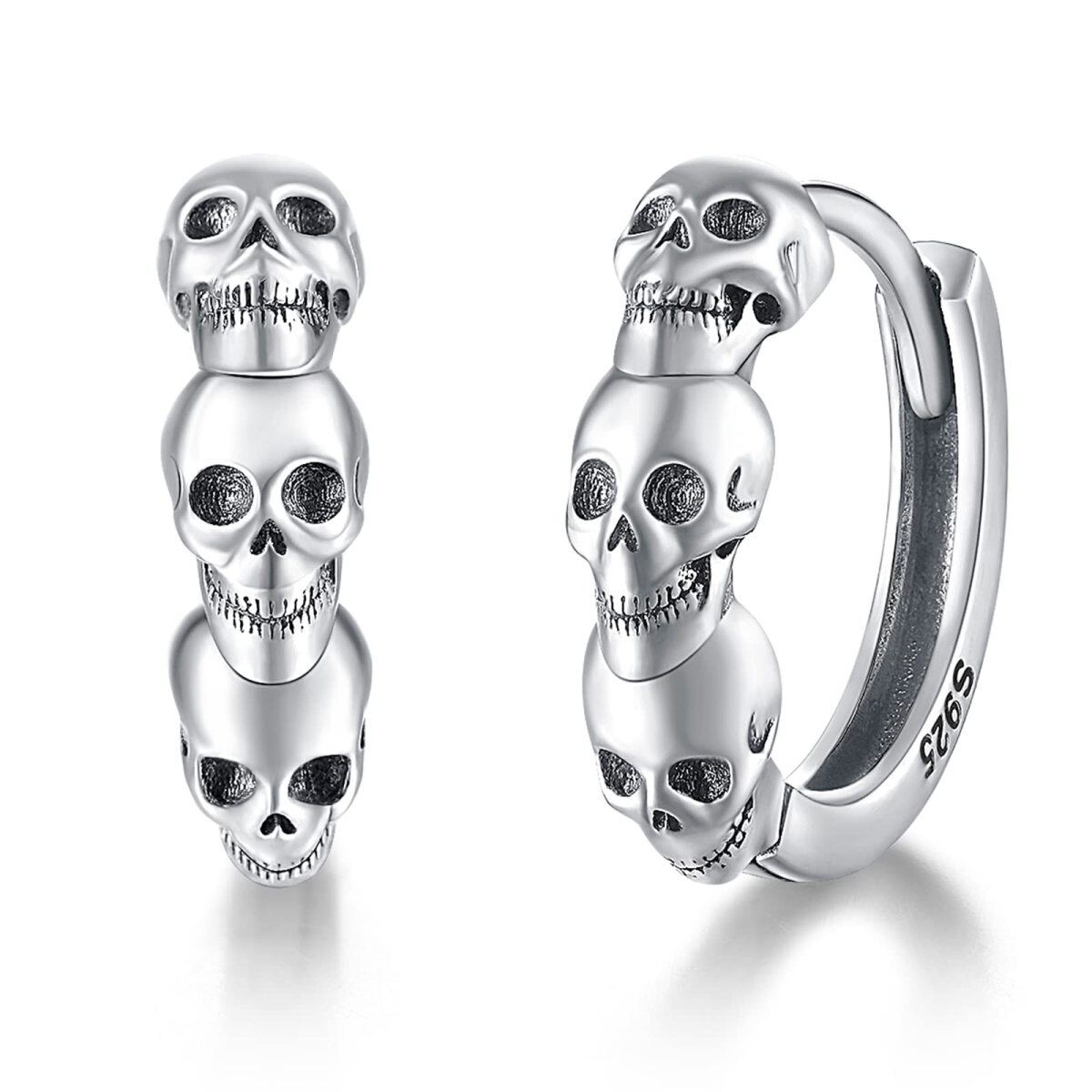 Pendientes de aro calavera de plata de ley-1