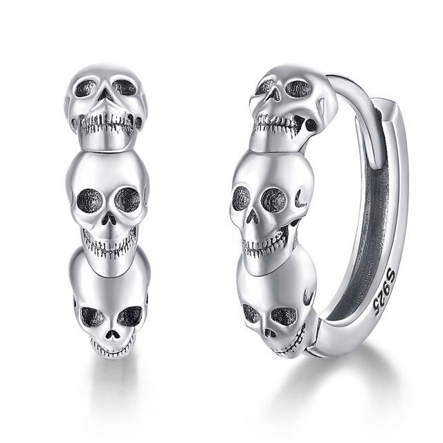Sterling Silver Skull Hoop Earrings-0