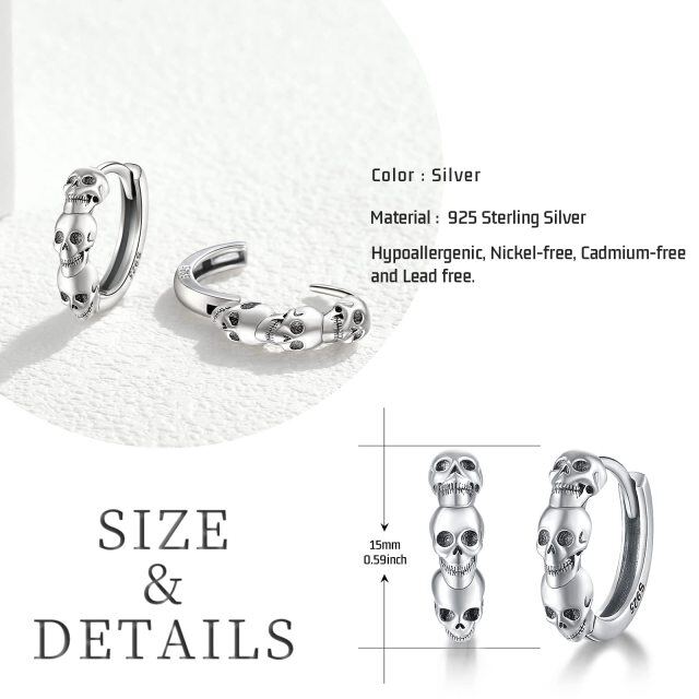 Sterling Silver Skull Hoop Earrings-4