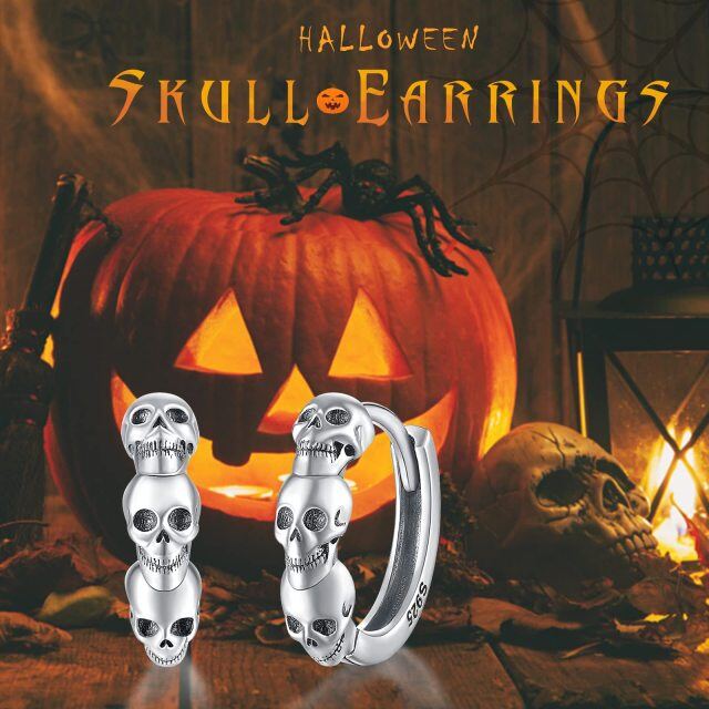 Sterling Silver Skull Hoop Earrings-6
