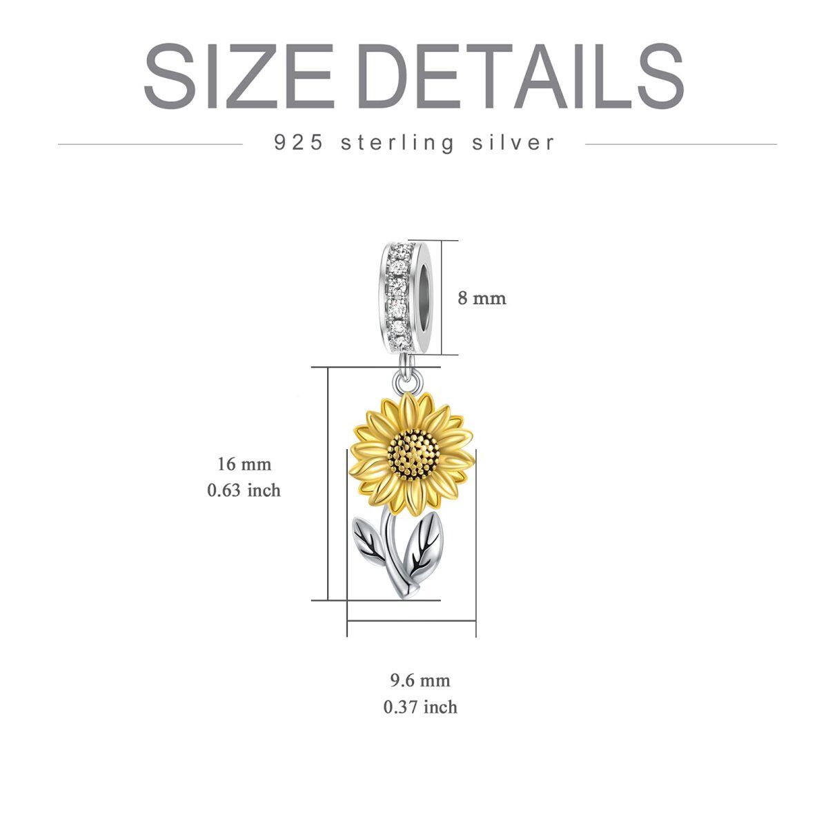 Sterling Silver Cubic Zirconia Sunflower Dangle Charm-4