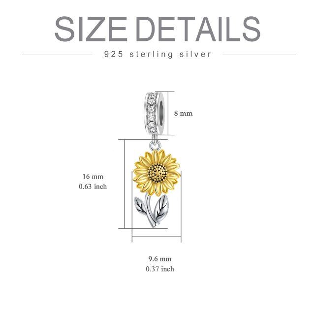 Sterling Silver Cubic Zirconia Sunflower Dangle Charm-3