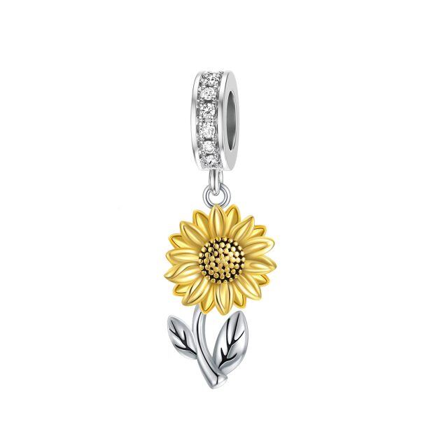 Sterling Silver Cubic Zirconia Sunflower Dangle Charm-0