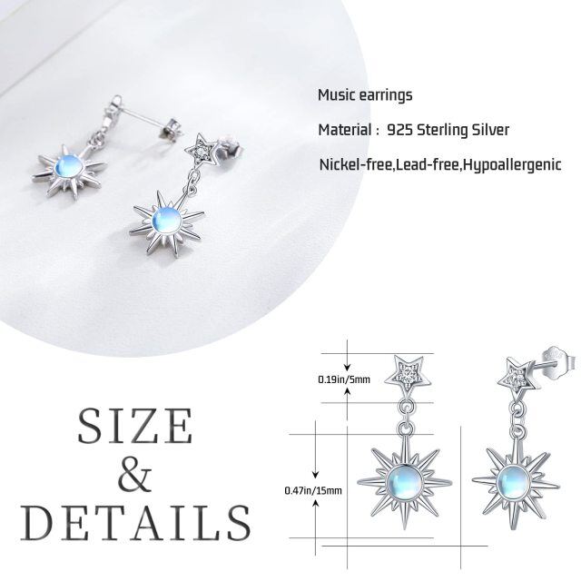 925 Sterling Silver Hypoallergenic Rainbow Star Moonstone Drop Earrings for Women-3