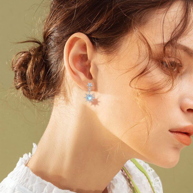 Boucles d'oreilles pendantes hypoallergéniques en argent sterling 925 avec étoile arc-en-ciel et pierre de lune pour femme-5