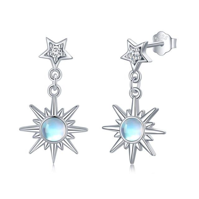 Boucles d'oreilles pendantes hypoallergéniques en argent sterling 925 avec étoile arc-en-ciel et pierre de lune pour femme-0