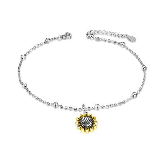 Sterling Silver Two-tone Sunflower Single Layer Anklet