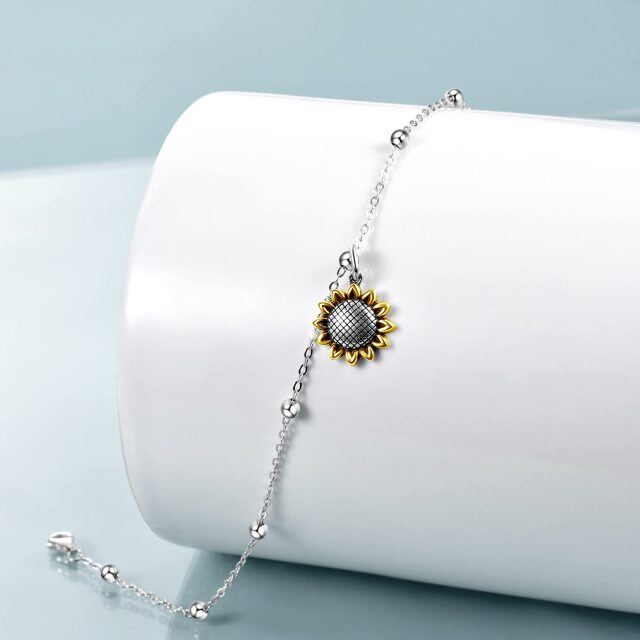 Sterling Silver Two-tone Sunflower Single Layer Anklet-3