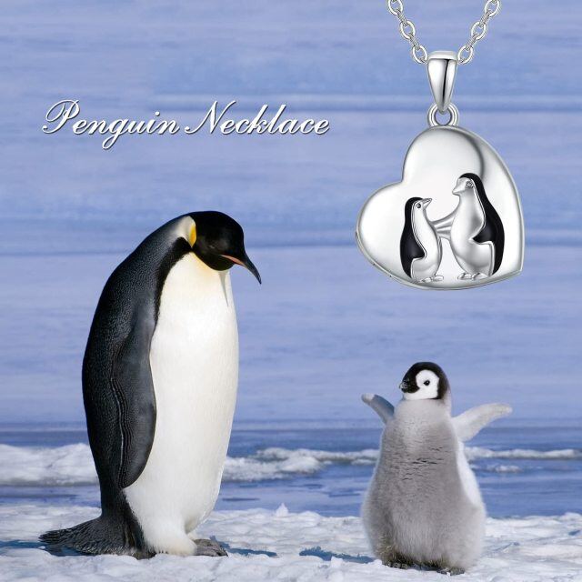 Sterling Silver Two-tone Penguin Personalized Photo Locket Necklace-2