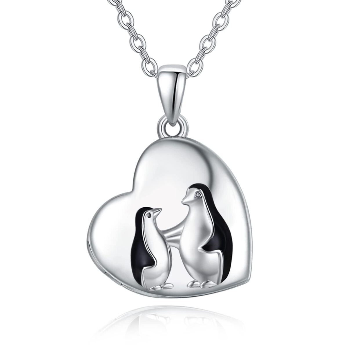 Sterling Silver Two-tone Penguin Personalized Photo Locket Necklace-1