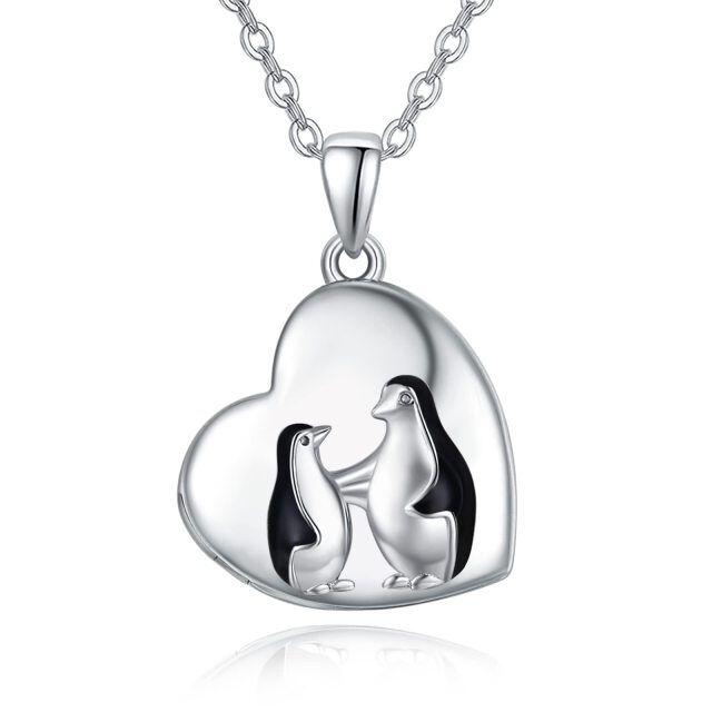 Sterling Silver Two-tone Penguin Personalized Photo Locket Necklace-0