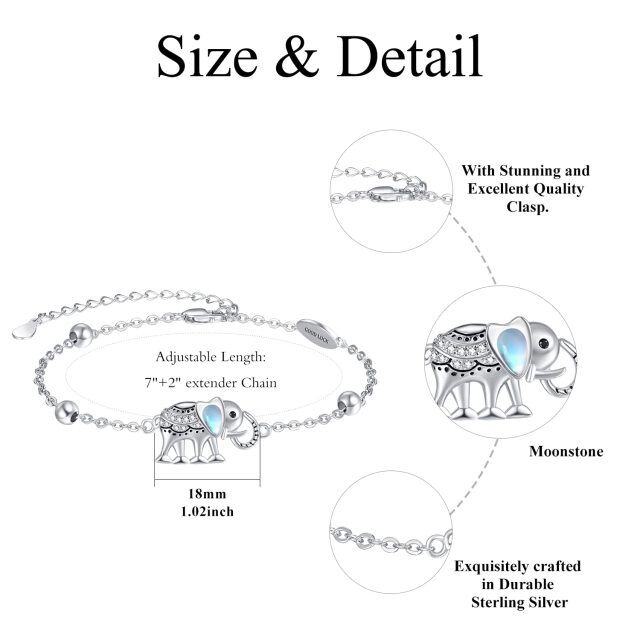 Sterling Silber Birne geformt Cubic Zirkonia & Mondstein Elefant Anhänger Armband-4