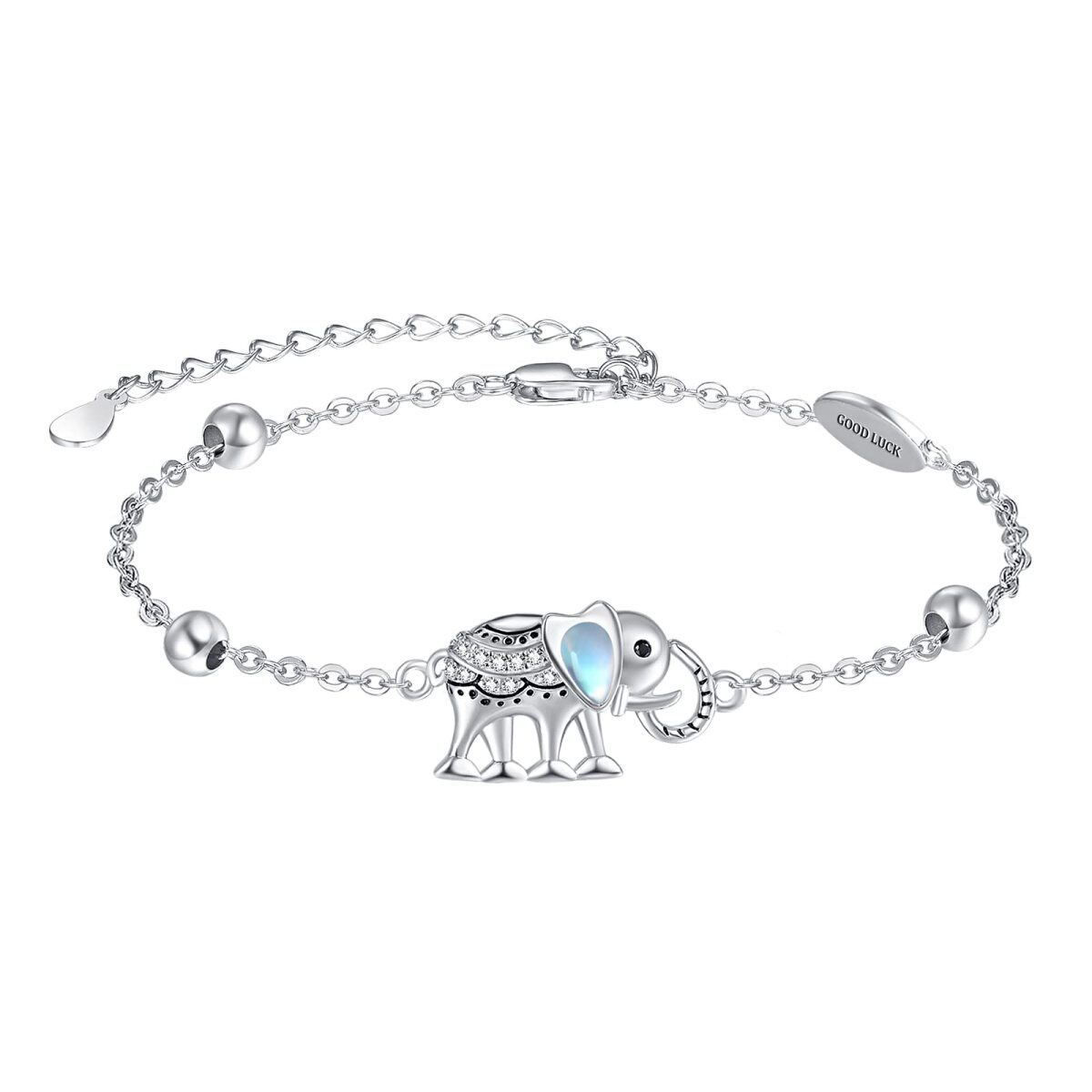 Bracelet en argent sterling avec pendentif éléphant en pierre de lune et zircon cubique en-1