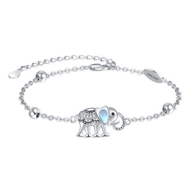 Bracelet en argent sterling avec pendentif éléphant en pierre de lune et zircon cubique en-0