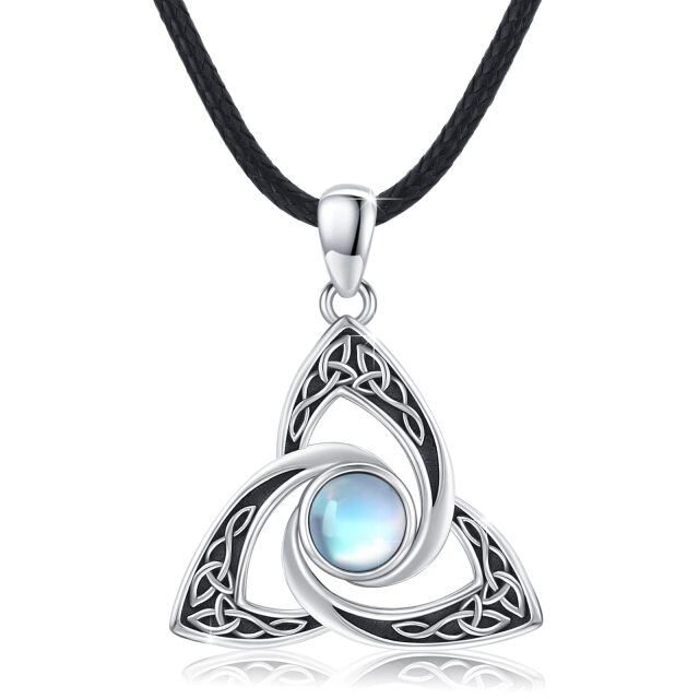 Sterling Silver Moonstone Celtic Knot Pendant Necklace for Men-3