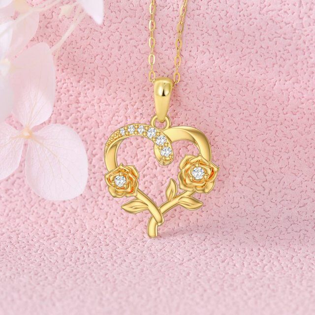 14K Gold Zirkon Lily & Lotus & Rose Anhänger Halskette-2