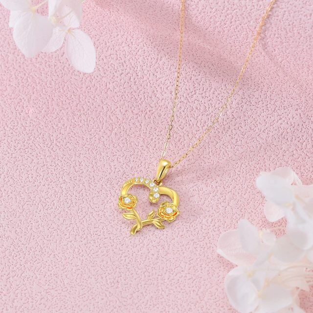 14K Gold Zircon Lily & Lotus & Rose Pendant Necklace-3