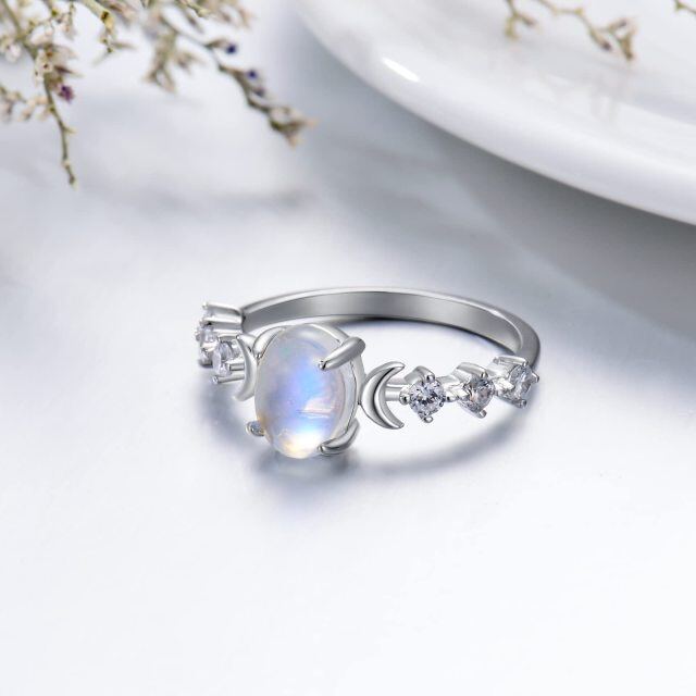 Sterling Silver Oval Shaped Moonstone Moon Ring-3