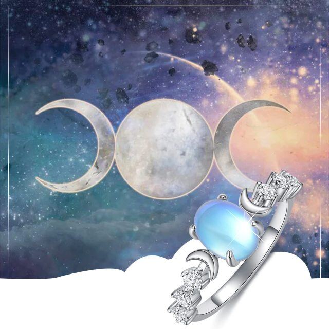 Sterling Silver Oval Shaped Moonstone Moon Ring-4