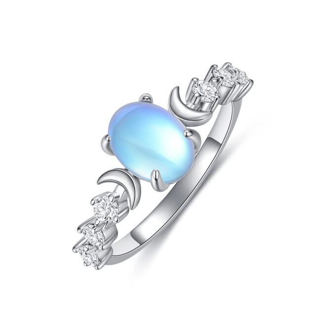 Sterling Silver Oval Shaped Moonstone Moon Ring-0