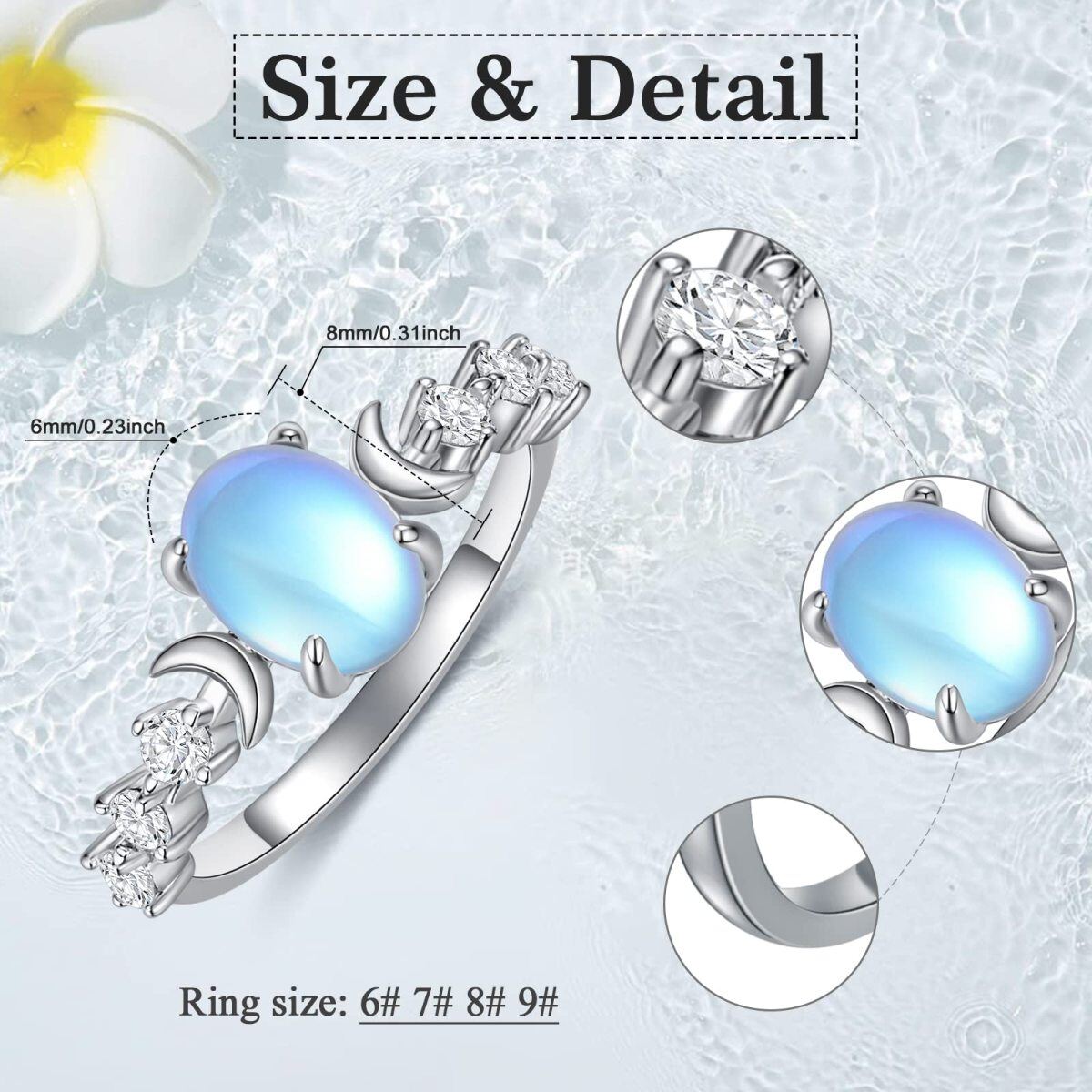 Sterling Silver Oval Shaped Moonstone Moon Ring-6