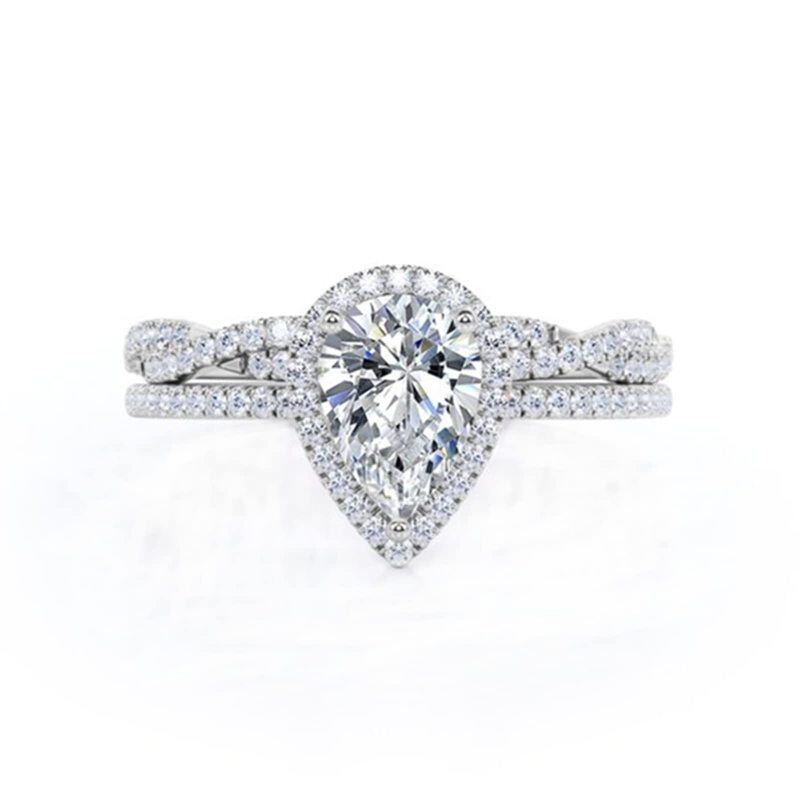 Sterling Silver Moissanite Drop Shape Engagement Ring