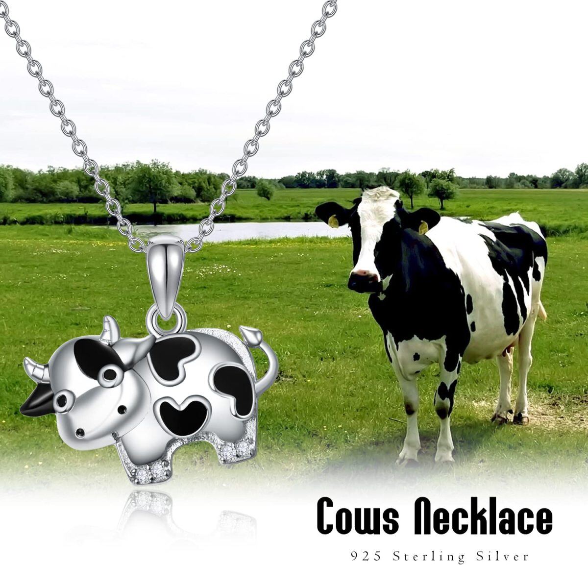 Sterling Silver Cow Pendant Necklace Gift for Girls-5