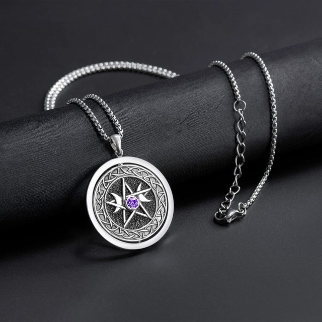 Sterling Silver Cubic Zirconia Personalized Birthstone & Moon Pendant Necklace for Men-4