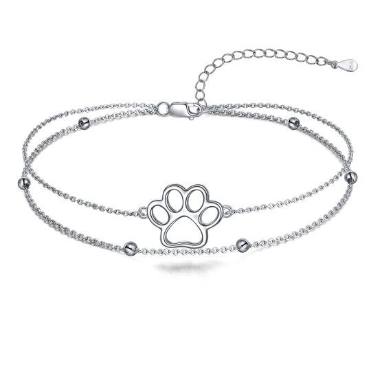 Sterling Silver Pet Dog Cat Paw Print Multi-layered Anklet