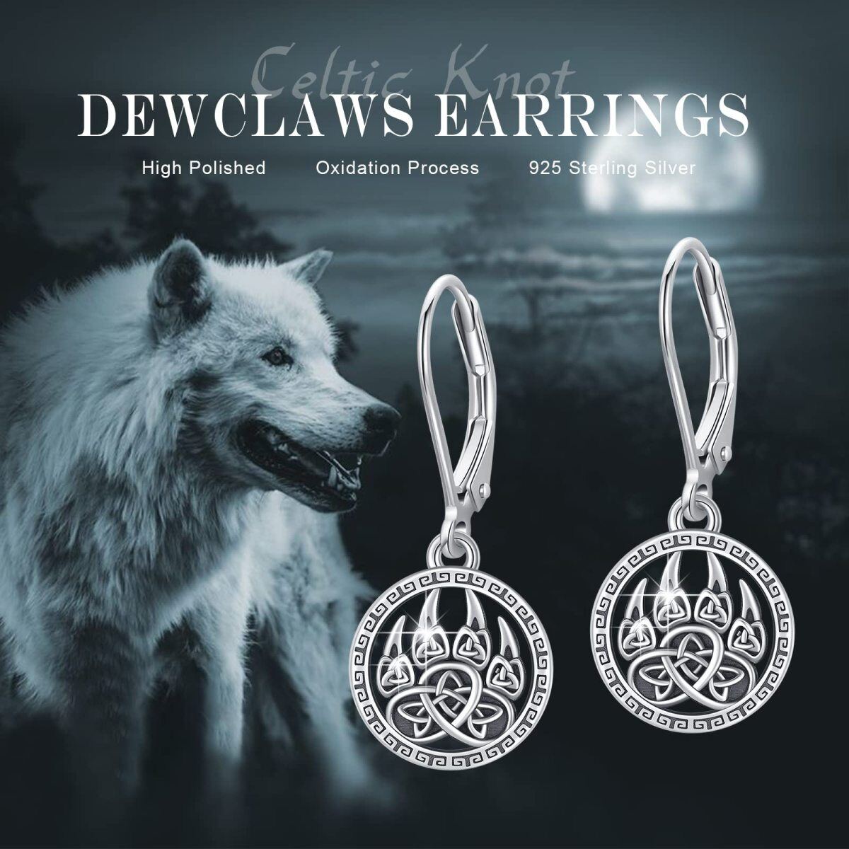 Sterling Silver Paw & Celtic Knot Drop Earrings-6