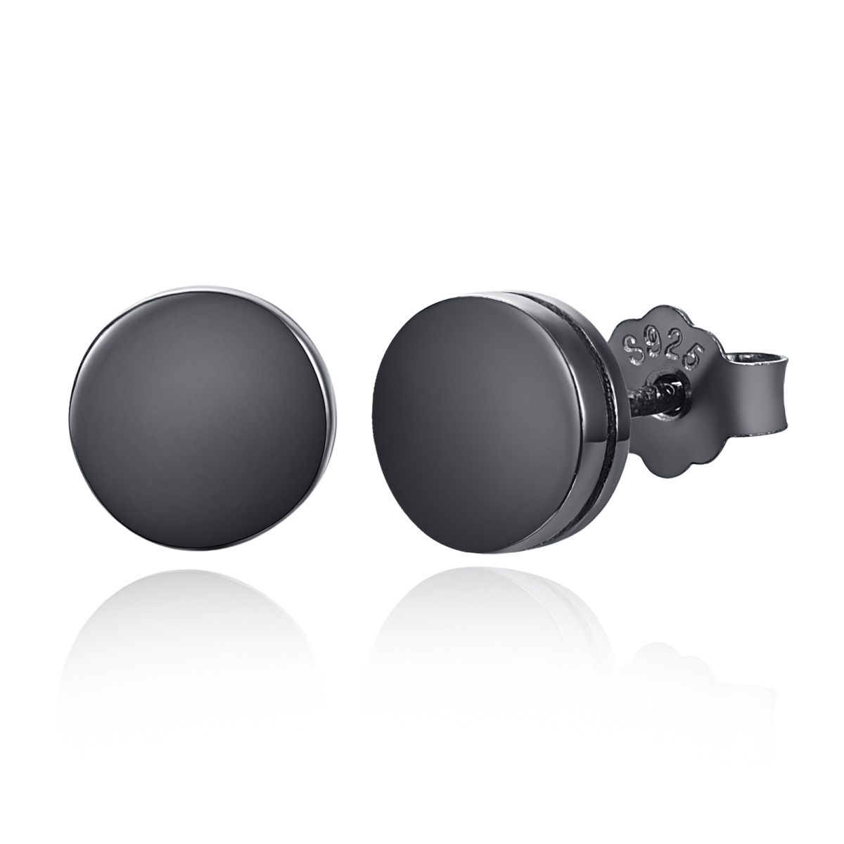 Sterling Silver with Black Plated Round Stud Earrings for Men-1