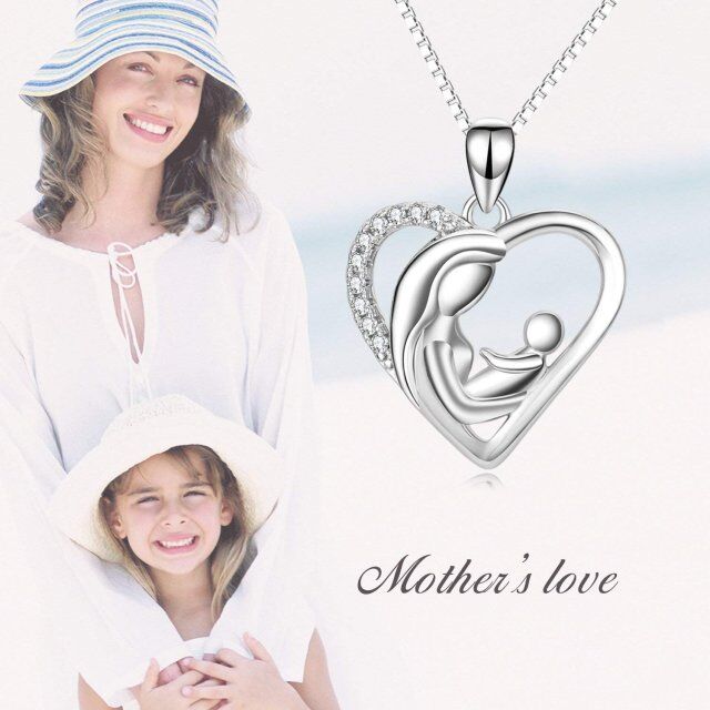 Sterling Silver Crystal Mother Pendant Necklace-4