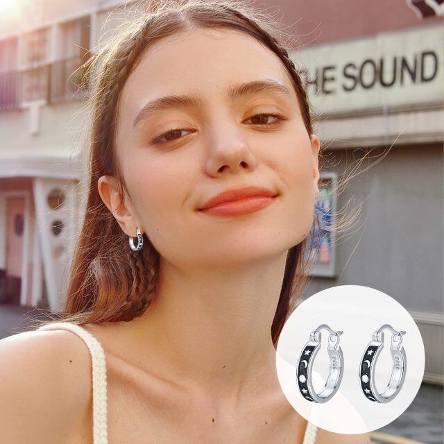 Sterling Silver Sun Hoop Earrings-3