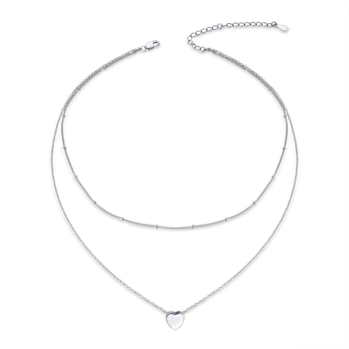 Sterling Silver Heart Layered Necklace-1