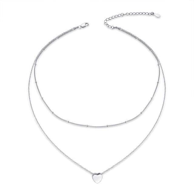 Sterling Silver Heart Layered Necklace-0